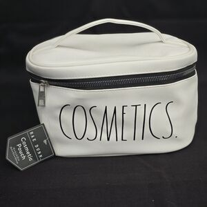 Rae Dunn COSMETICS Pouch Bag Train Case w/ Handle NWT Large 10 x 6 White & Black